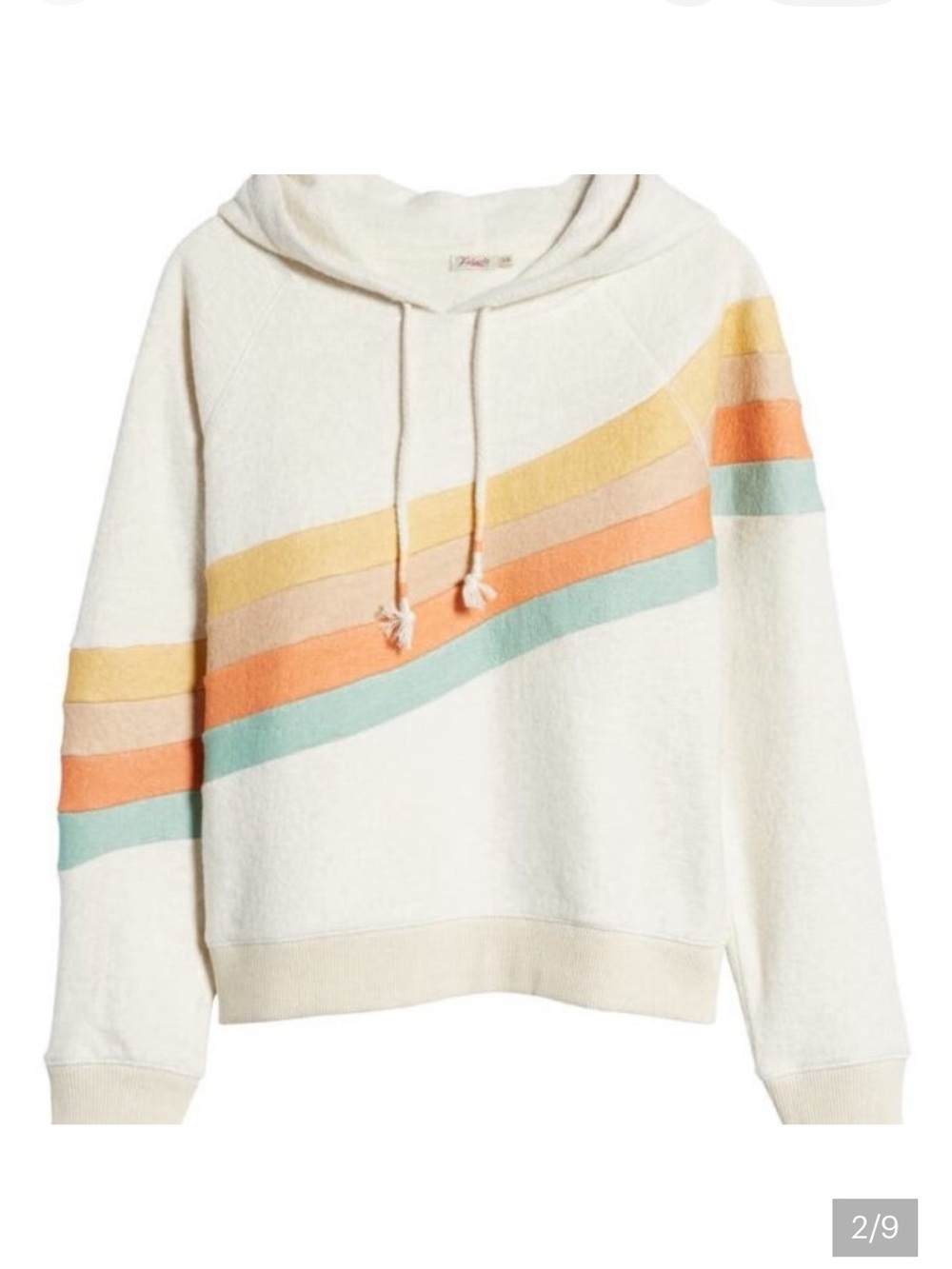 Faherty Cream Hoodie with Pastel Yellow, Peach, Orange and Mint Stripes